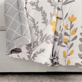 Lush Decor Aprile Reversible Throw Blanket, 50" W x 60" L, Yellow & Gray - Cozy Floral Throw Blanket - Colorful Blanket for Bed, Couch Or Chair - Cottage & Farmhouse Home Decor