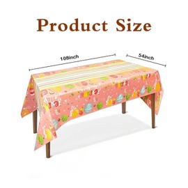Ycfish Easter Tablecloth, Easter Table Decorations, Colouring Egg Table Cloth, Reusable Party Tableware, Large Outdoor Easter Decor Kit, for Easter Home Party Supplies 54x108 inch (pink)