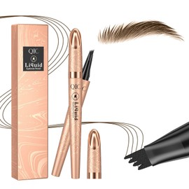 Eyebrow Pen, Eyebrow Pencil, Liquid Microblading Eyebrow Pen with 4 Micro-Fork Tip, Long-lasting Waterproof Smudgeproof Contouring Pen Creates Natural Looking Eyebrows(Light Brown)