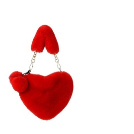 1 Red Heart-Shaped Bag, Cute Plush Handbag, Cute Crossbody Bag For Women, Creative Soft Chain Shoulder Bag, Fashionable Clothing Bag.