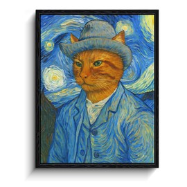 CYFDYVT Funny Cat Wall Art, Van Gogh Bandaged Ear Self-Portrait-Inspired Canvas Print, Orange Cat Painting for Living Room Bedroom, Eclectic Wall Decor for Kitty Lovers, 8x10 Inch