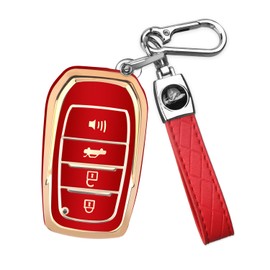QBUC for Toyota Key Fob Cover with Keychain for toyota key fob case Fit for 2019-2024 Venza, RAV4 Prime, Land Cruiser, Fortuner, Grand Highlander, Corolla Cross, Hilux (G-RED)