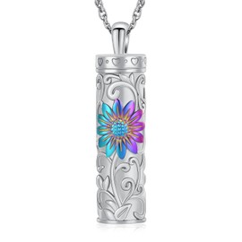 shajwo Cylinder Urn Necklace for Ashes for Women Men Sunflower Cremation Jewelry Vial Memorial Loved One Pendant,Rainbow