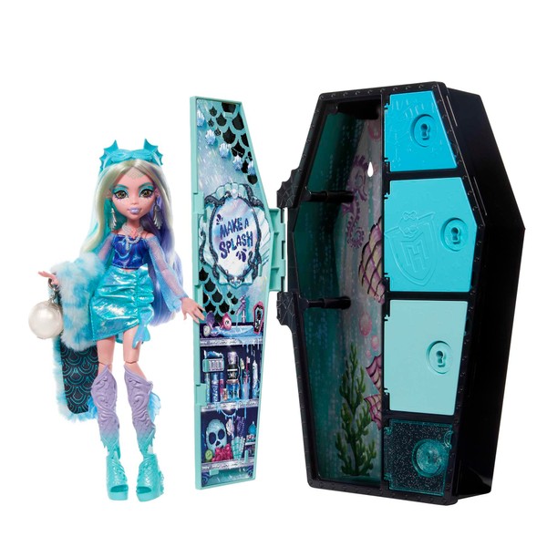 Monster High - Doll and various outfits, Lagoona Blue, Skulltimate Secrets: Fearidescent series, locker with over 19 surprises, HNF77, medium