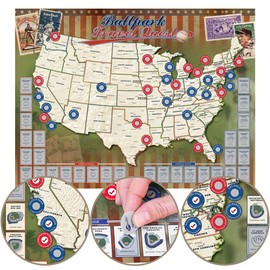 Map Your Travels Ballpark Travel Quest Scratch Off Map Print | Includes Gift Wrap Tube | Includes Scratch-Off Tool (18"x24")