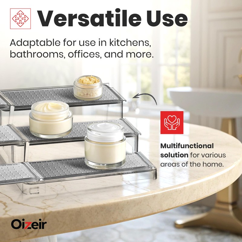 Expandable Spice Organizer Rack - 3-Tier - Clear Adjustable Tiered