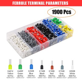 HKS Ferrule Crimping Tool Kit - Square Ferrule Crimper Plier (AWG 23-7) with 1900pcs Wire End-Sleeves Terminals Kit