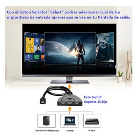Apich Switch Selector 3 Puertos 1 Salida Hdmi 1080p 50cm
