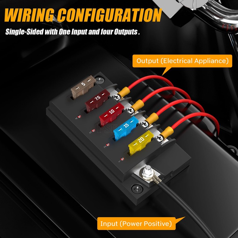 PSEQT 12V Fuse Block, 4 Circuit Blade Marine Fuse Panel