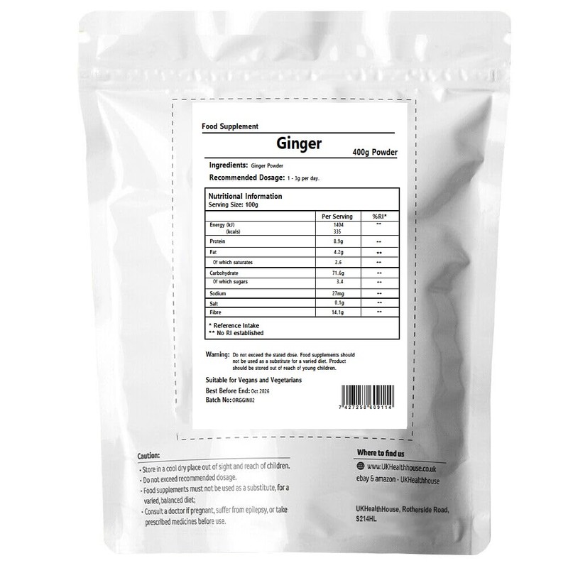 UKHealthHouse Premium Ginger Powder Strong, Superior Sri-Lankan Roots Reflux, (Zingiber
