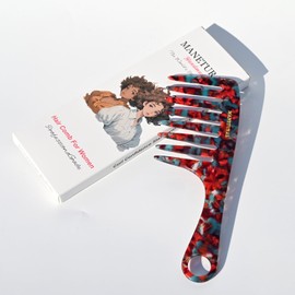 MANETURAL D1 | wide tooth comb 7.4"for easy portability. Suitable for Women's/girl curly, curly and tight hair, the short handle design is easy to carry. Acetate comb (RED B)