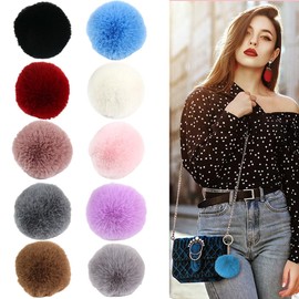 QIBZI Knitting & Crochet Accessories, 10 Pieces Artificial Plush Pompoms, Soft Synthetic Fox Fur Pompoms with Elastic Loops for Hats, Keychains, Scarves and Gloves