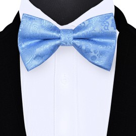 GUSLESON Mens Paisley Bow Tie Handkerchief Jacquard Woven Adjustable Pre-Tied Bowties Pocket Square Cufflinks Set, Baby Blue, general