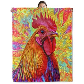 wyxdwh Colorful Rooster Blanket, Cozy Flannel Rainbow Swirls Chicken Throw Blanket for Couch Outdoor, Plush Soft Lightweight Travel Blankets for Bed Decor and Gifts, for Women Kids Adults 50"x60"