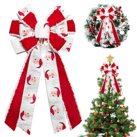 HIENAJ Large Christmas Bows for Wreath, Santa Claus Red Velvet Wreath Bows Christmas Tree Bows for Front Door, Winter New Year Burlap Ornament Tree Topper Bows for Christmas Indoor Outdoor Decor