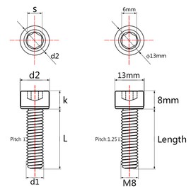 Wanyifa Titanium Ti M8 x15 20 25 30 35 40 45 50 60m 1.25mm Pitch Hex Allen Socket Head Bolt Screws Pack of 4 (Square Head M8x20mm, Normal Titanium)