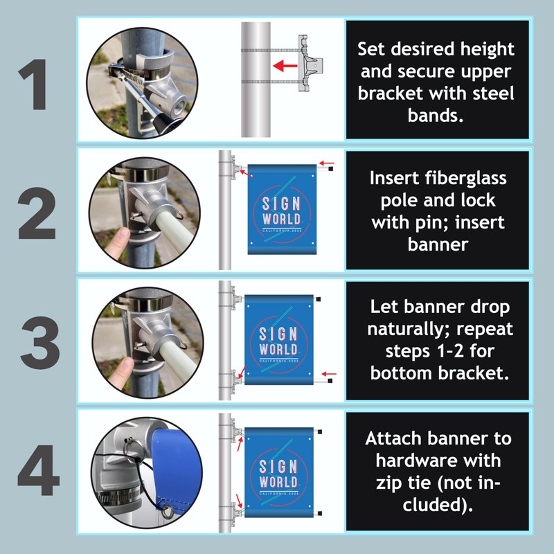 Signworld 30" Street Light Pole Banner Bracket Hardware - Double