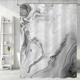 Qipirond Grey Marble Shower Curtain, Abstract Gray Ombre Shower Curtain for Bathroom, Simple Modern Waterproof Fabric Shower Curtain Set with Hooks, 72x72 Inch
