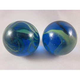 Big Game Toys Set of 2 Ocean Tide 35mm Boulder Translucent Blue/Green Swirl Large Shooter Solid Glass Marbles Home Decor/Vase Filler/Aquarium
