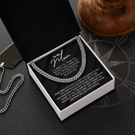 Chiside To My Man Cuban Chain Necklace, Husband Necklace from Wife, Necklace for Boyfriend from Girl Friend, Cuban Chain Necklace for Men Husband Boyfriend Fiance, Valentine Birthday Gift for Men