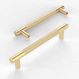 Amerdeco Pack of 10 Knurled Cabinet Handles, Gold Handles, Furniture Handles, 128 mm Hole Spacing, Door Handles, Kitchen Drawer Handles, Vintage Handles for Kitchen Cabinets, Chest of Drawers,