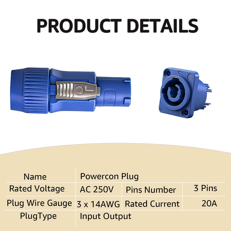 Yubunt 4 Sets 3-Pin Powercon Connector Compatible with Neutrik NAC3FCA