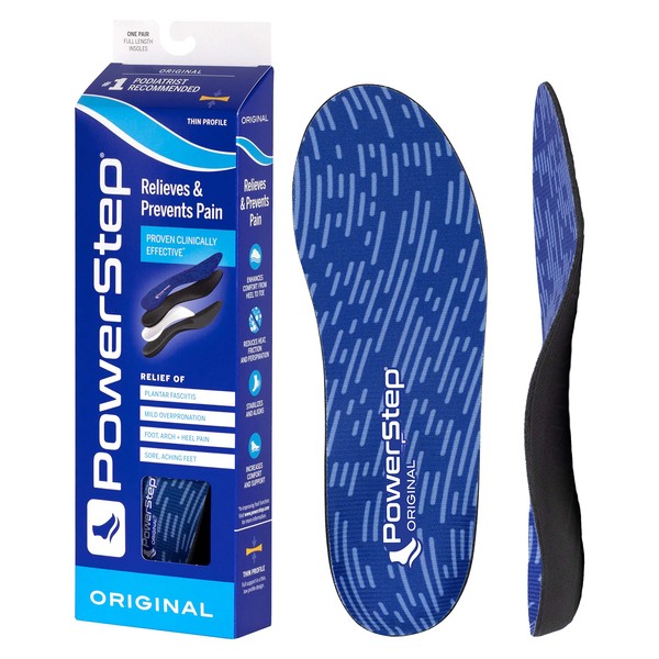 PowerStep Original Insoles - Arch Pain Relief Orthotics for Tight Shoes - Support for Plantar Fasciitis Pain Relief, Mild Pronation, Foot, Arch & Heel Pain - Insoles for Men & Women (M 14-15)
