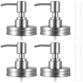 Mason Jar Pump Lid Soap Dispenser Pump Replacement Stainless Steel Lotion Soap Dispenser Lids with 3.9 Inch Tube and Gasket Leakproof Soap Dispenser Pump Replacement for Home Kitchen Bathroom