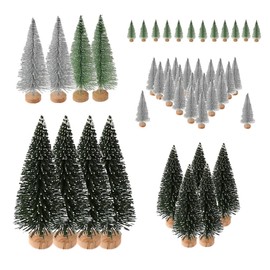 47pcs Mini Sisal Christmas Trees with Small Snow Frost Trees Multicolor Miniature Wooden Base for Village Sets Diorama Decor Models Table Decoration of Flocking Winter Decorations Indoor (47)
