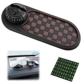 Multifunction Car Anti-Slip Mat, Car Dashboard Mobile Phone Holder, Rotating Anti Slip Mat Auto Phone Holder with Temporary Parking Number, Auto No Slip Pad for Phone, Sunglasses, Key (Brown+Black)
