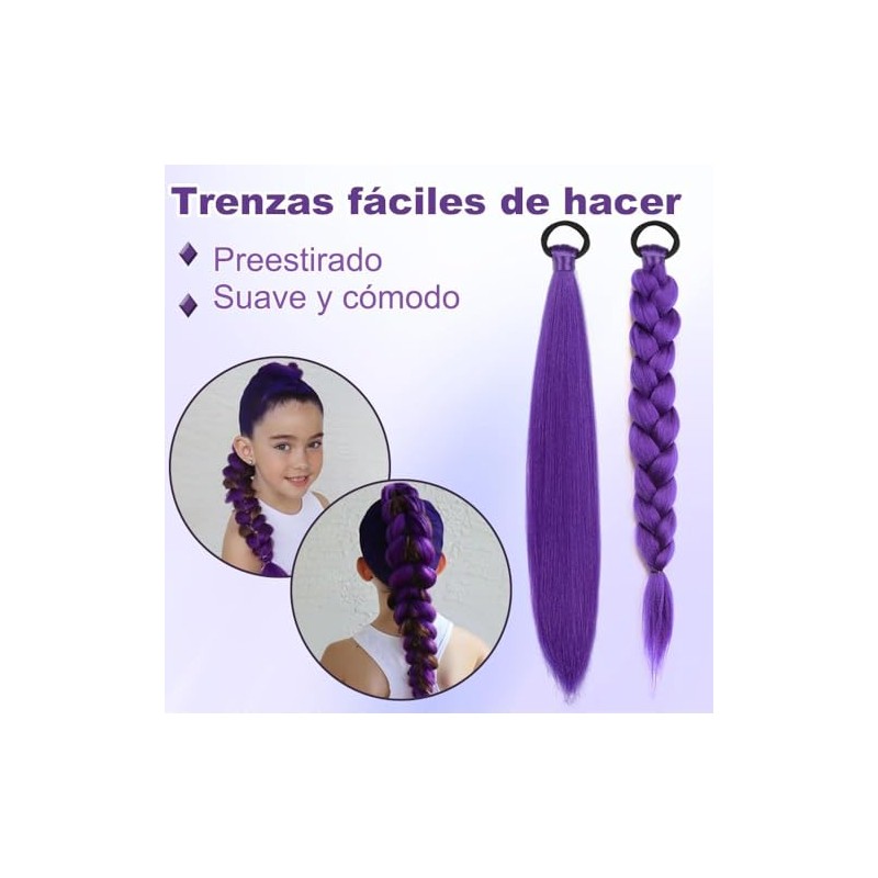 4 Paquetes Extensiones Cabello Morado 60cm Preestirado Trenzas Cosplay