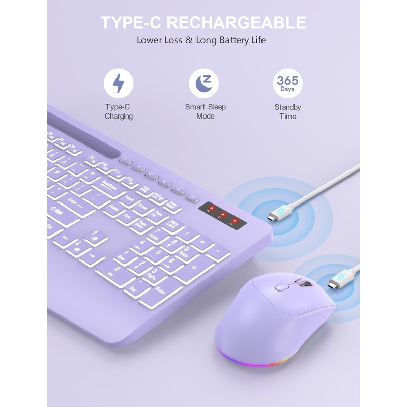 Wireless Keyboard and Mouse Combo with 7 Colored Backlits, Wrist