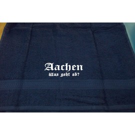ShirtShop-Saar Aachen - was geht ab?; Städte Badetuch, dunkelblau