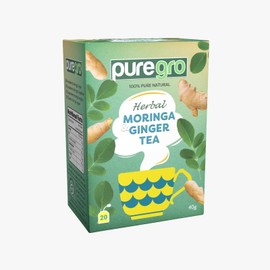 Puregro Moringa & Ginger Tea 40g (20 TEA BAGS) | PACK OF 1| Herbal Tea | 100% Pure Natural | CAFFEINE FREE.