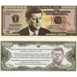 John F. Kennedy $Million Dollar$ Novelty Bill Collectible in Top Grade Currency Holder