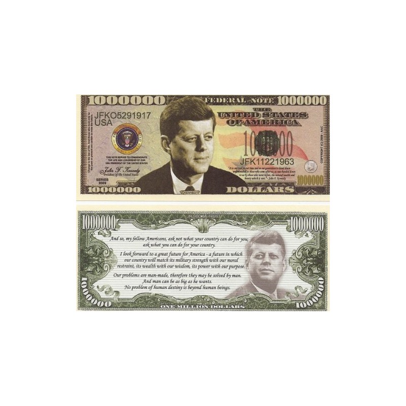 John F. Kennedy $Million Dollar$ Novelty Bill Collectible in Top