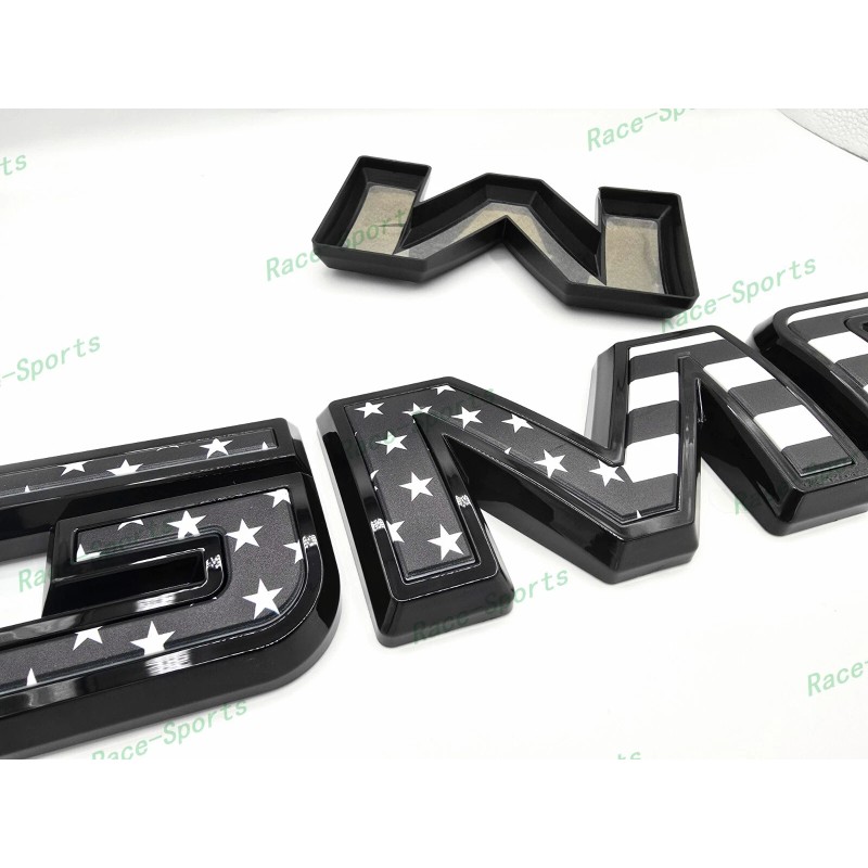 Auto GMC OVERLAY Front Rear Gloss Black USFlag GMC Emblem