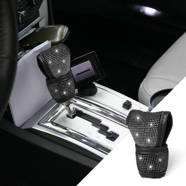 PACLVIO Bling Auto Gear Shift Knob Cover, Car Knob Gear Stick Protector, Auto Shift Gear Cover with Crystal Glitter Bling Rhinestones, Universal Vehicle Decoration Accessories for Women (White)