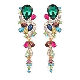 Colorful Rhinestone Statement Drop Dangle Earrings Dangling Sparkly Multi Color Crystal Bridal Bridesmaid Wedding Earrings Long Chandelier Teardrop Earrings for Women Prom Party