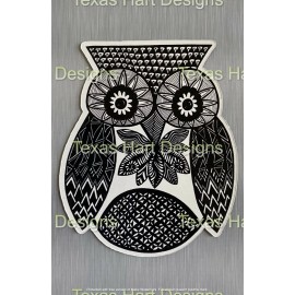 Texas Hart Designs **Original Artwork** Zentangle Owl Die Cut Fridge Magnet