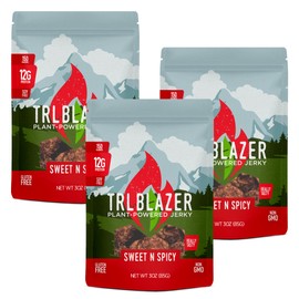 TrlBlazer Plant Powered Vegan Jerky – High Protein, All Natural, Vegan Meat Snack – 12g Plant-Based Protein – Soy-Free, Gluten Free, Non-GMO – 3 Pack – 3 oz Bags (9 Ounce, Sweet & Spicy)