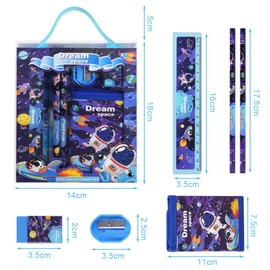 Vicloon Astronaut Stationery Set, Stationery Gift Set for Girls, Eraser, Sharpener, Wallet, Ruler, Pencil, Children's Party Bag, Gift Set for Girls and Boys (Astronaut)