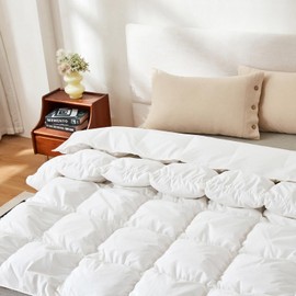 C&W Goose Down Comforter Queen Size (90"x90"), Fluffy Warm Duvet Insert, 100% Cotton Shell, 750+ Fill Power, 50oz Fill Weight, Medium Weight for Cold Sleepers/Weather