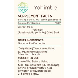 HerbEra Yohimbe B60 Alcohol-Free Herbal Extract Tincture, Wildcrafted Yohimbe (Pausinystalia yohimbe) Dried Bark (2 fl oz)
