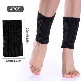 UILYNIU 2 Pairs Black Knitted Leg Warmers for Women Girls Lady Fashion Long Boot Cuff Knee Socks Winter Boot Cuffs Warm Knee Warmers 90s Kawaii Crochet Sleeves for Ballet Dance, black