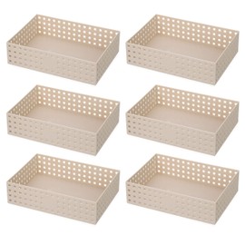 YBM Home Plastic Storage Baskets and Organizer Bins for Household Items, Perfect for Classroom, Drawers, Desktop, Office, Playroom, Shelves, Closet, and More- 6-Pack 12 x 8.5 x 3.25 inch, Beige 2191-6
