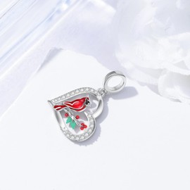 LONAGO Red Cardinal Heart Charm 925 Sterling Silver Dangle Bird Bead Fit Bracelet Our Love Never Dies Gifts for Women Mom(Cardinal Heart Charm)
