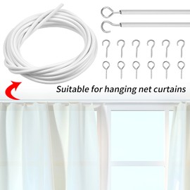 Curtain Wire Curtains Wire 10 m Tension Rope Curtain White Curtain Wire with Eyelets and Hooks 10 Pairs Curtain Wire Rope Curtain Cord Plastic Coated Curtain Wire Rope System Curtain