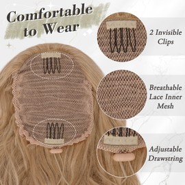 BARSDAR Long Blonde Ponytail Extension - 26 Inch Curly Wavy Drawstring Ponytail Hair Extensions for Women - Synthetic Clip in Pony Tails Hairpieces Daily Party- Strawberry Blonde Mixed