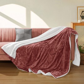 PHF Sherpa Fleece Blanket King Size, Thick Warm Plush Blanket for All Season, Luxurious Truly Velvet Blanket for Bed, Couch, Sofa and Travel, 108" x 90", Rust Red/Burgundy